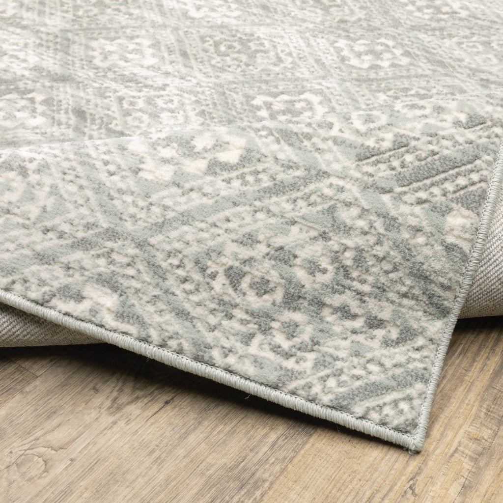 10' X 13' Grey Geometric Power Loom Stain Resistant Area Rug