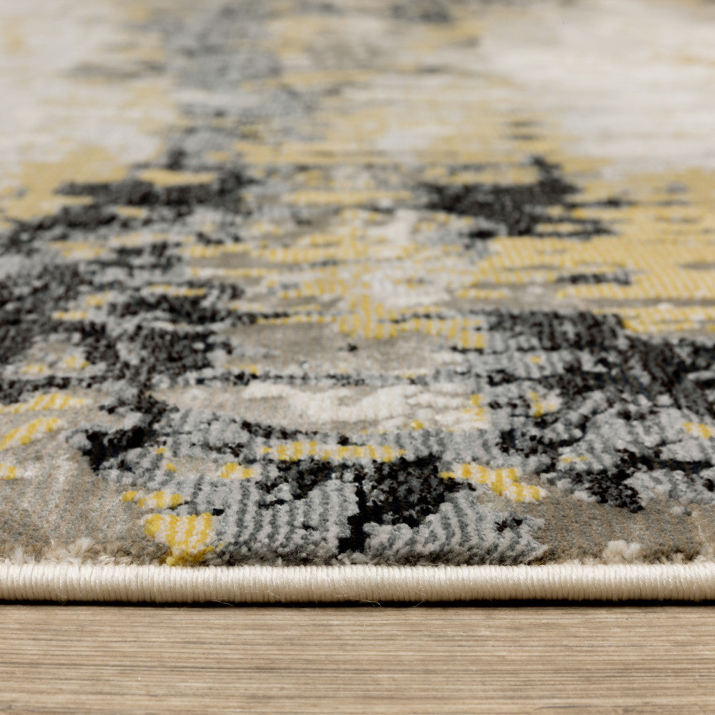 10' X 13' Grey Gold Beige Black And Brown Abstract Power Loom Stain Resistant Area Rug