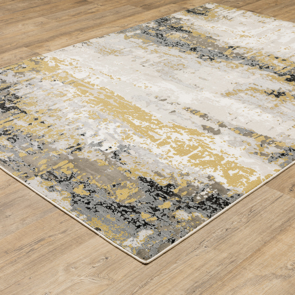 10' X 13' Grey Gold Beige Black And Brown Abstract Power Loom Stain Resistant Area Rug