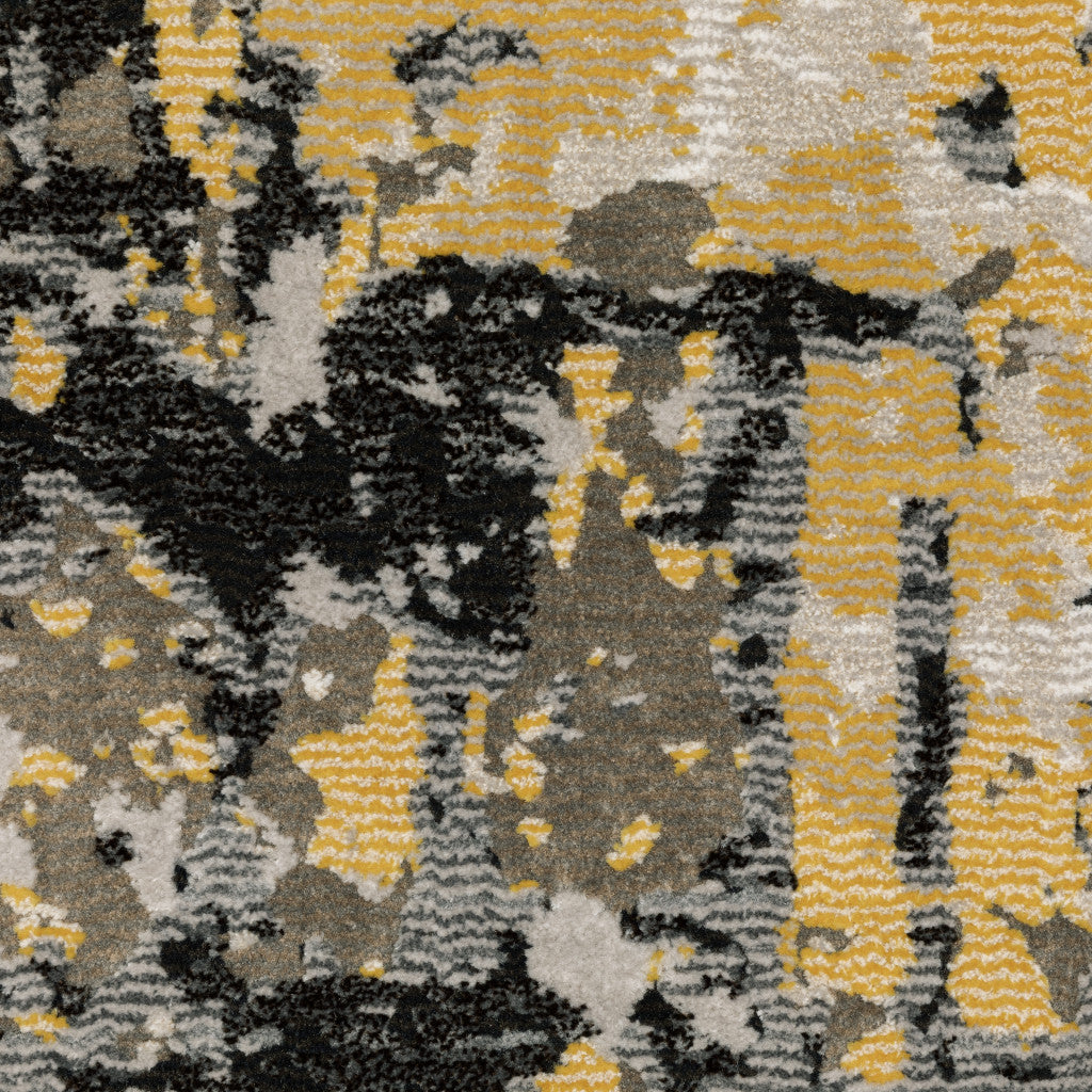 10' X 13' Grey Gold Beige Black And Brown Abstract Power Loom Stain Resistant Area Rug