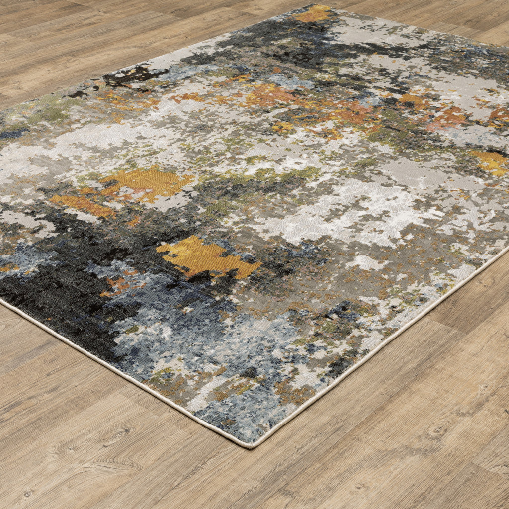 10' X 13' Grey Gold Blue Orange Beige And Brown Abstract Power Loom Stain Resistant Area Rug