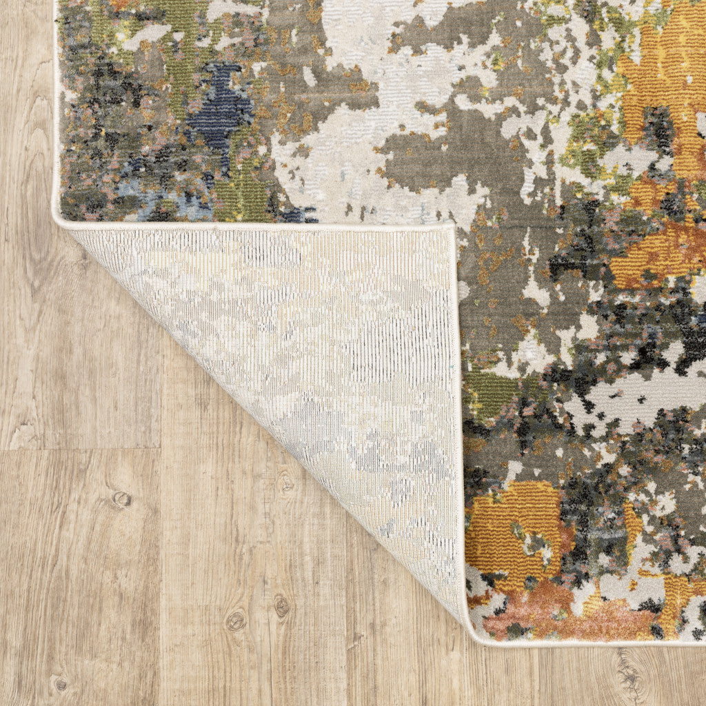 10' X 13' Grey Gold Blue Orange Beige And Brown Abstract Power Loom Stain Resistant Area Rug