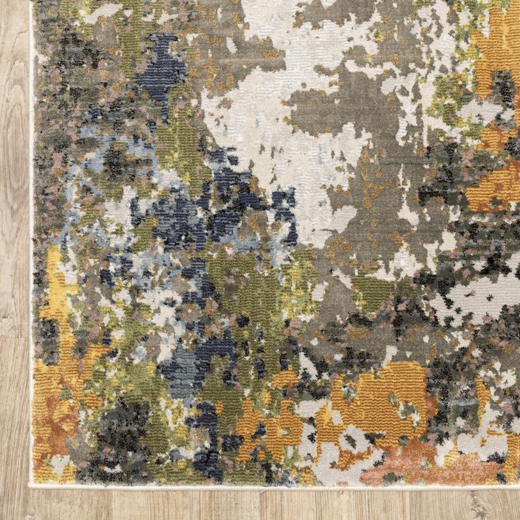 10' X 13' Grey Gold Blue Orange Beige And Brown Abstract Power Loom Stain Resistant Area Rug