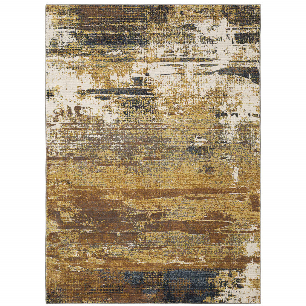 10' X 13' Gold Brown Rust Grey Blue And Beige Abstract Power Loom Stain Resistant Area Rug