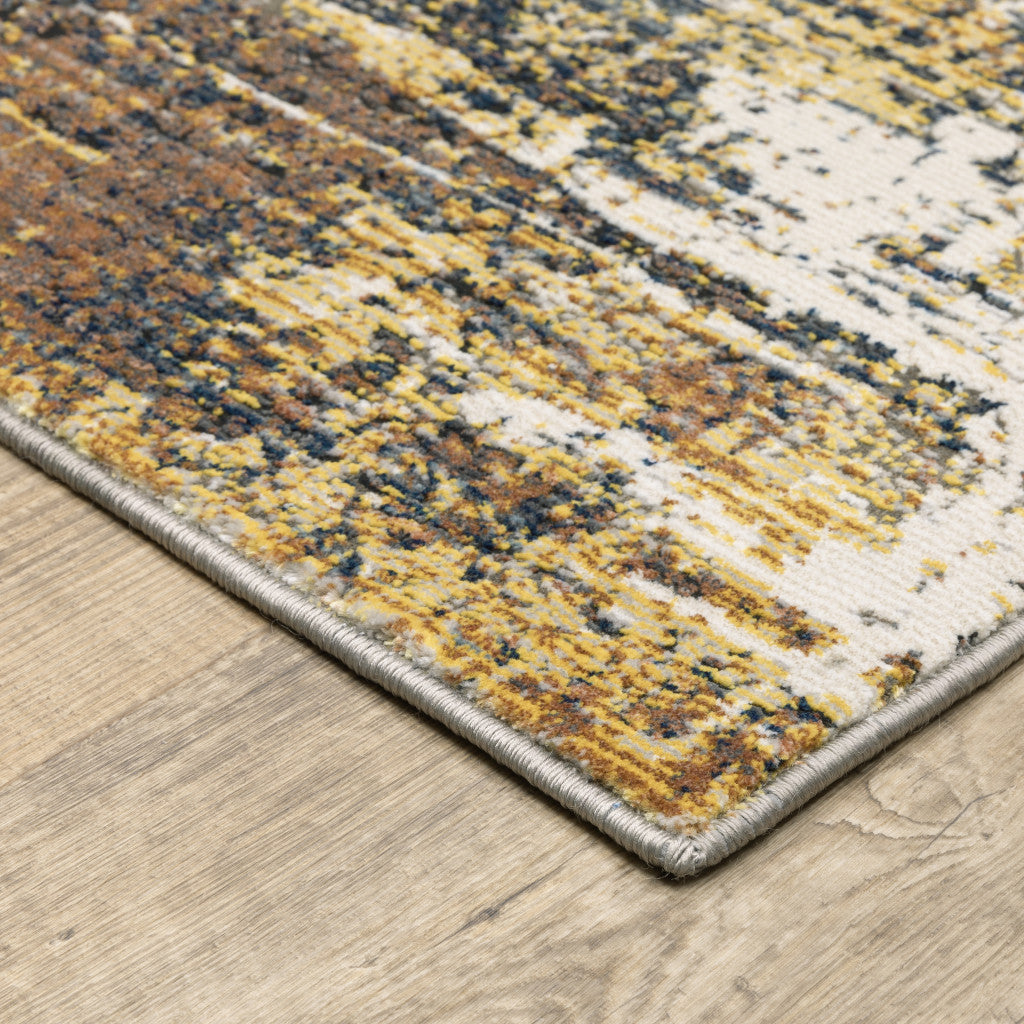 10' X 13' Gold Brown Rust Grey Blue And Beige Abstract Power Loom Stain Resistant Area Rug