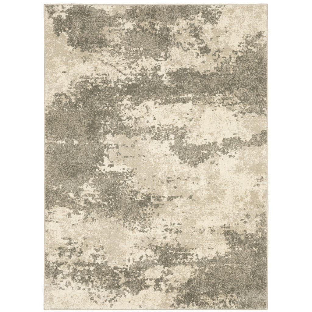 10' X 13' Beige And Grey Abstract Power Loom Stain Resistant Area Rug