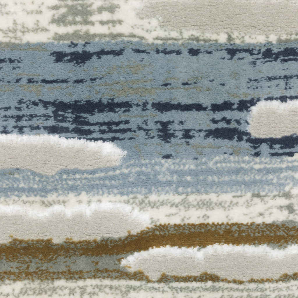 10' X 13' Grey Blue Ivory Brown Beige And Navy Abstract Power Loom Stain Resistant Area Rug