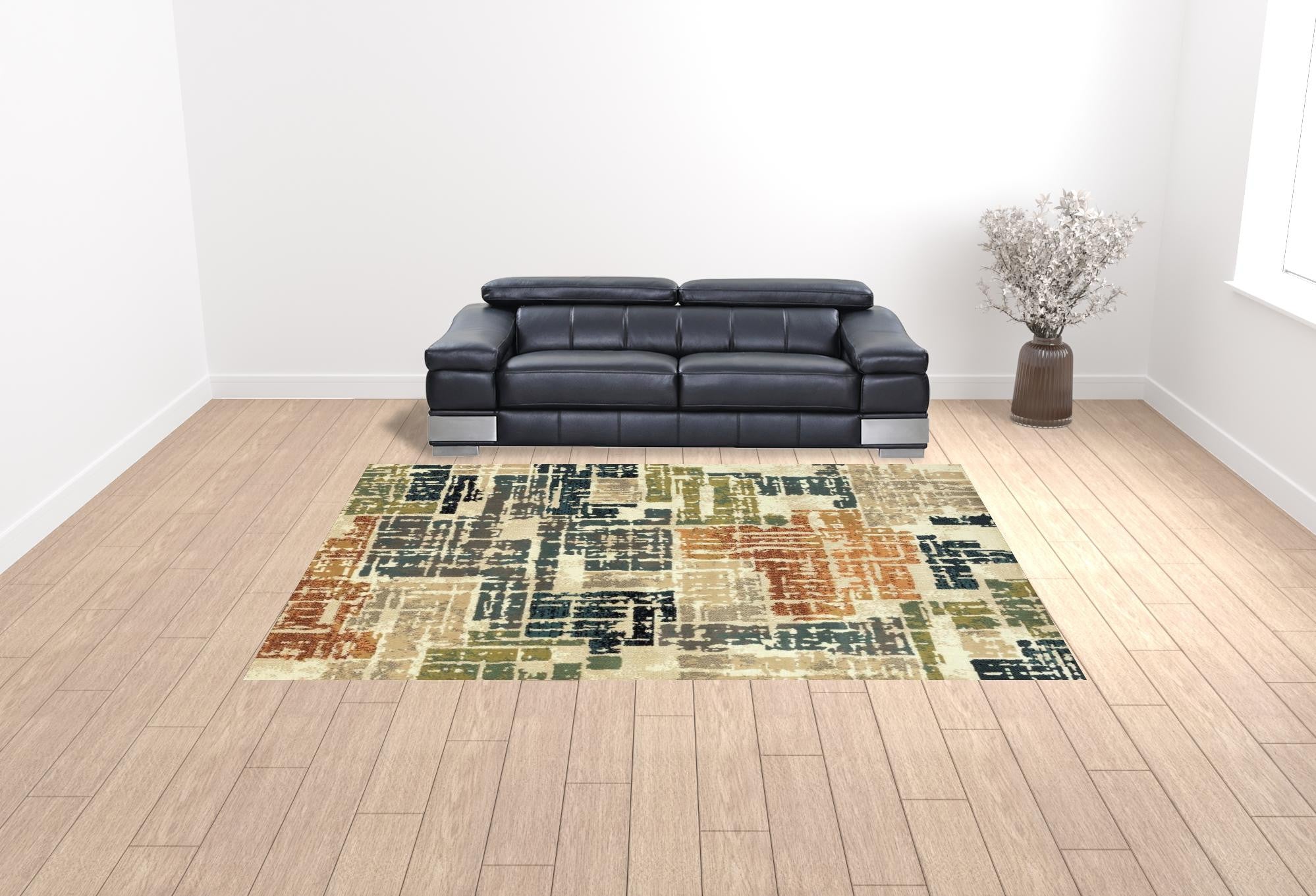 10' X 13' Beige Terracotta Green Navy And Grey Abstract Power Loom Stain Resistant Area Rug