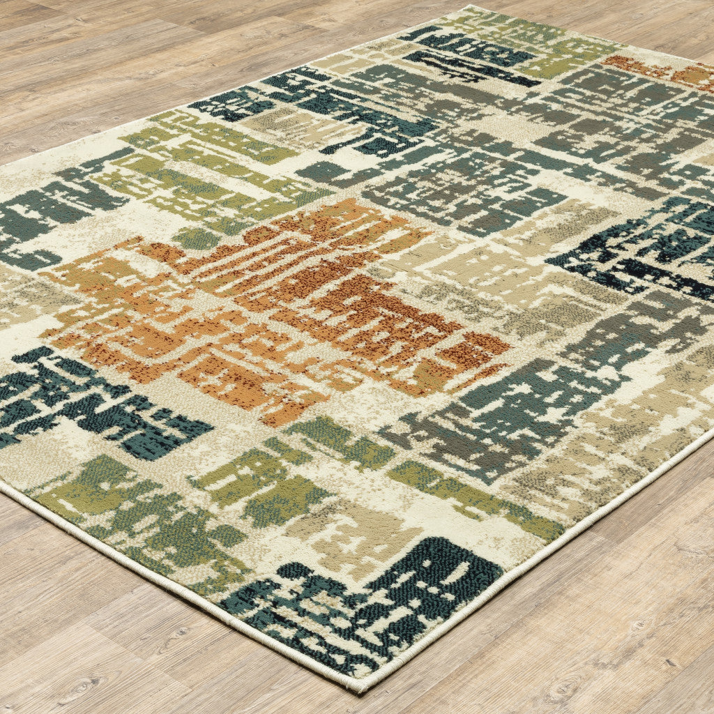 10' X 13' Beige Terracotta Green Navy And Grey Abstract Power Loom Stain Resistant Area Rug