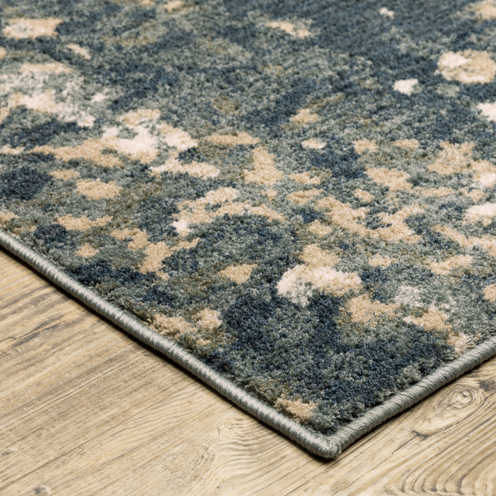 10' X 13' Beige Blue And Sage Abstract Power Loom Stain Resistant Area Rug