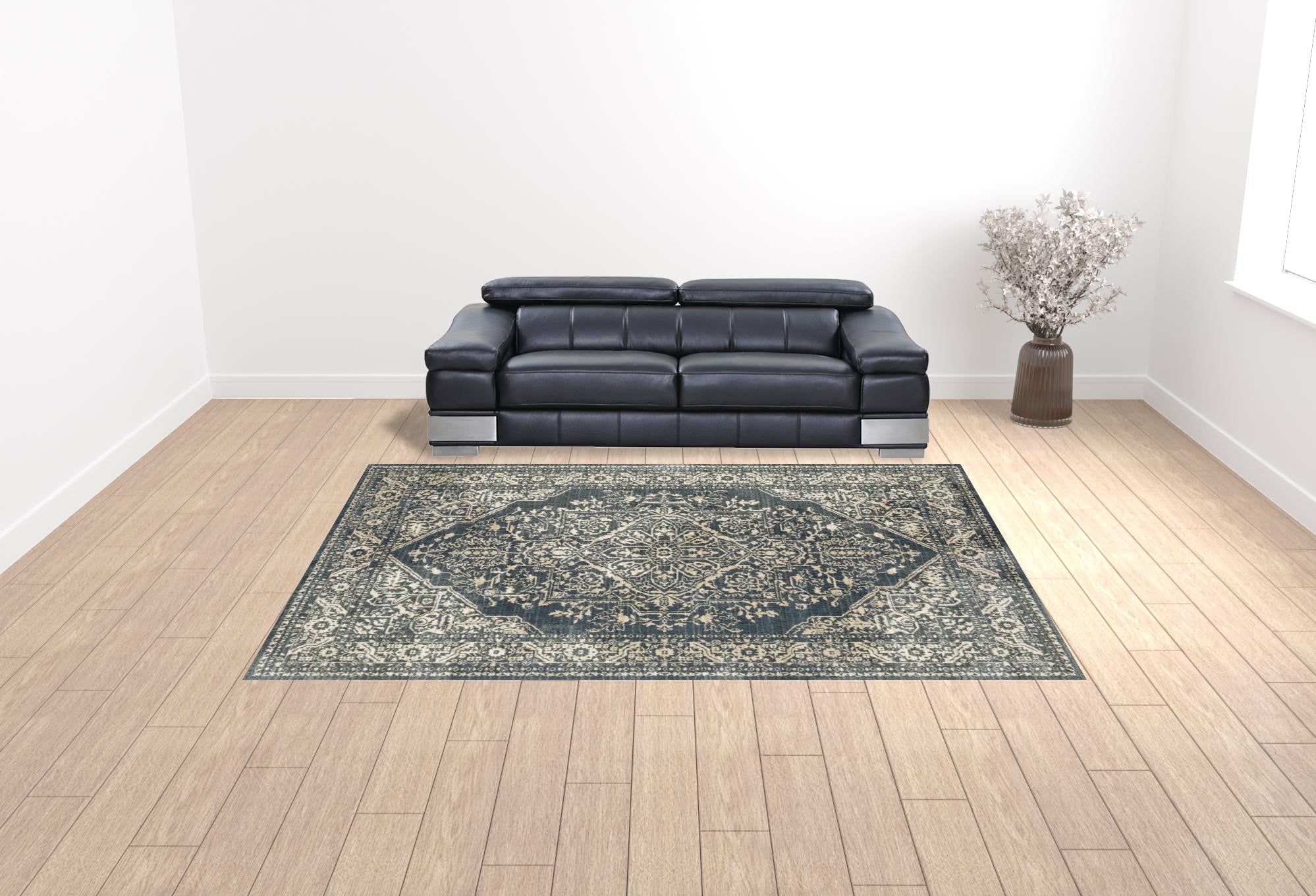 10' X 13' Beige Grey And Blue Oriental Power Loom Stain Resistant Area Rug