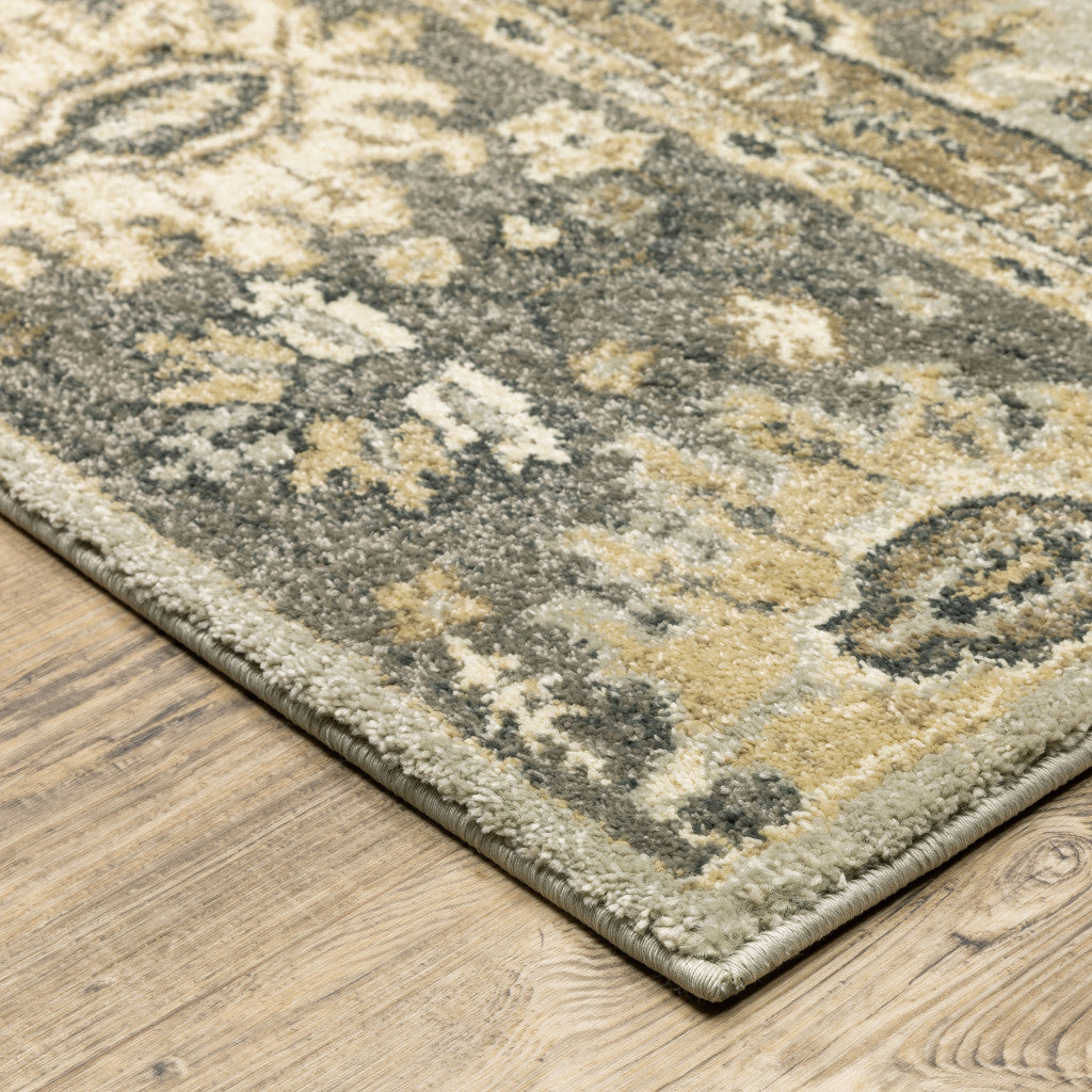 10' X 13' Grey Brown Tan And Beige Oriental Power Loom Stain Resistant Area Rug