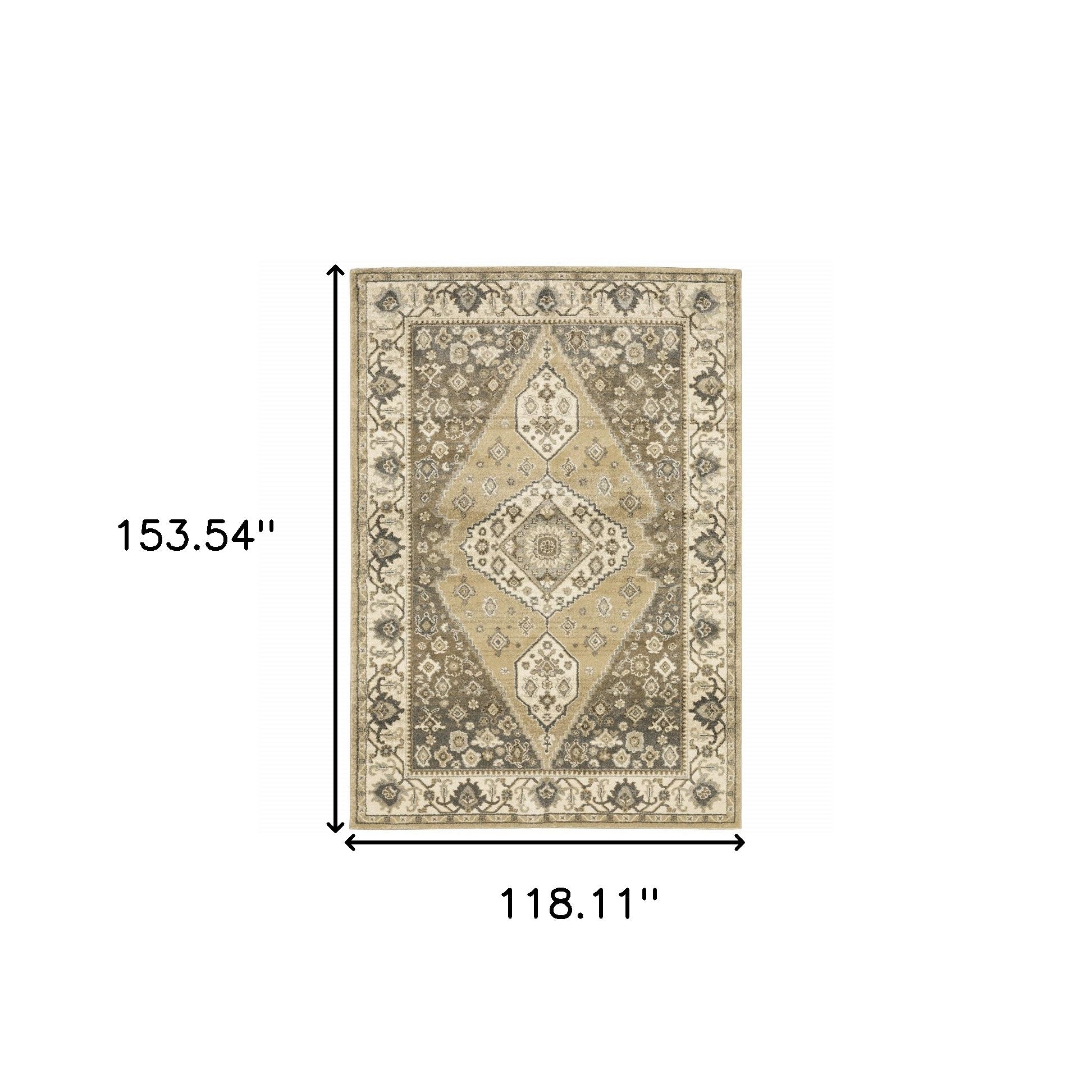 10' X 13' Beige Grey Tan And Charcoal Oriental Power Loom Stain Resistant Area Rug