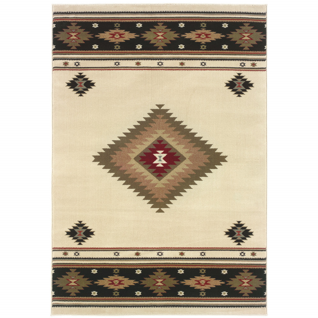 10' X 13' Beige Southwestern Power Loom Stain Resistant Area Rug