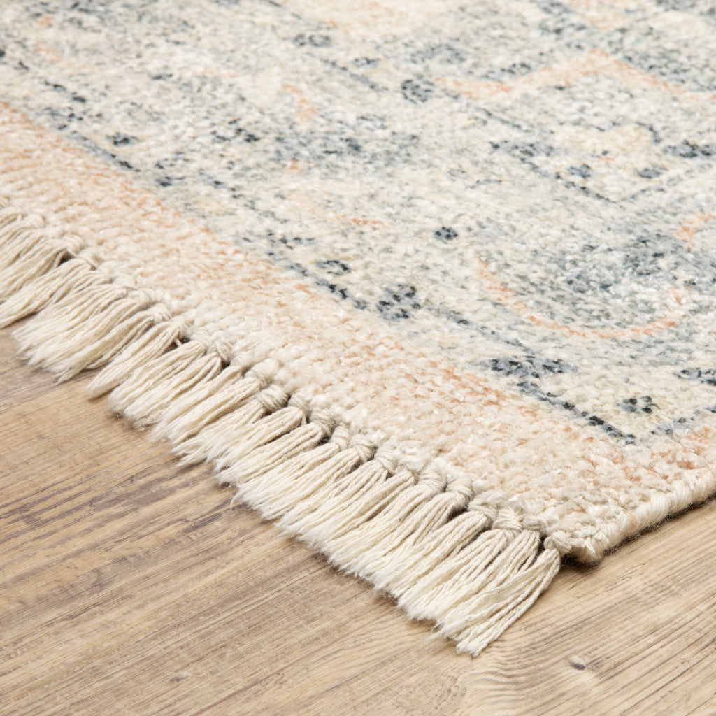 10' X 13' Beige And Grey Oriental Hand Loomed Stain Resistant Area Rug With Fringe