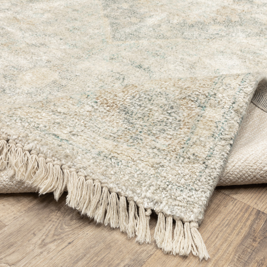 10' X 13' Beige And Grey Oriental Hand Loomed Stain Resistant Area Rug With Fringe