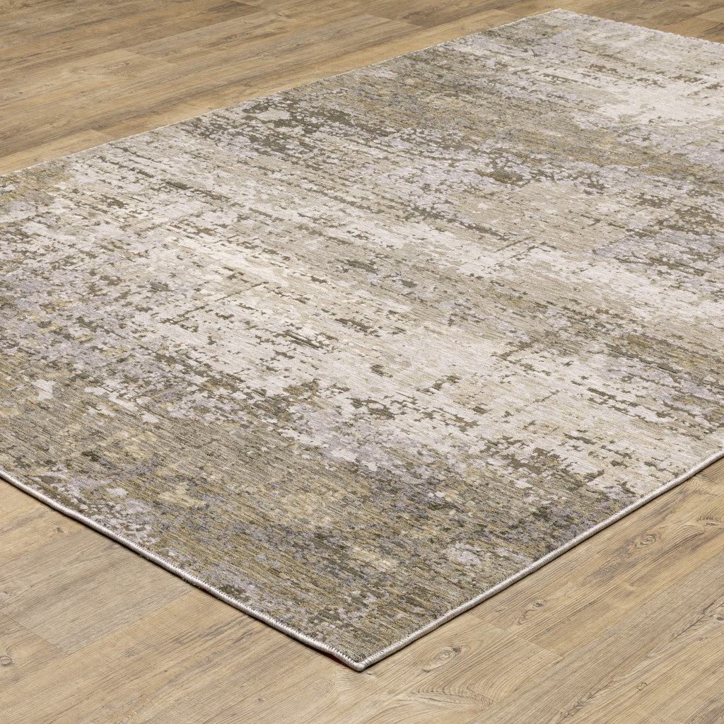 10' X 13' Beige Grey Ivory Tan And Brown Abstract Power Loom Stain Resistant Area Rug