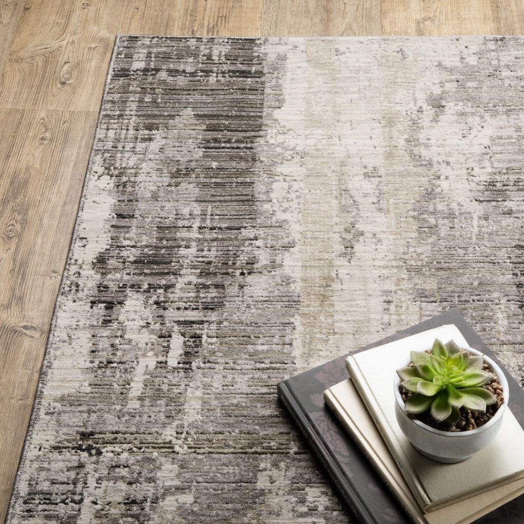 10' X 13' Gray And Ivory Abstract Power Loom Area Rug