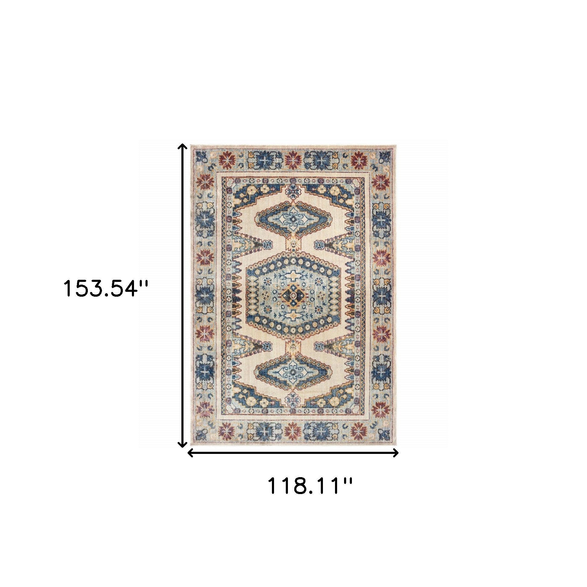 10' X 13' Ivory And Blue Oriental Power Loom Stain Resistant Area Rug