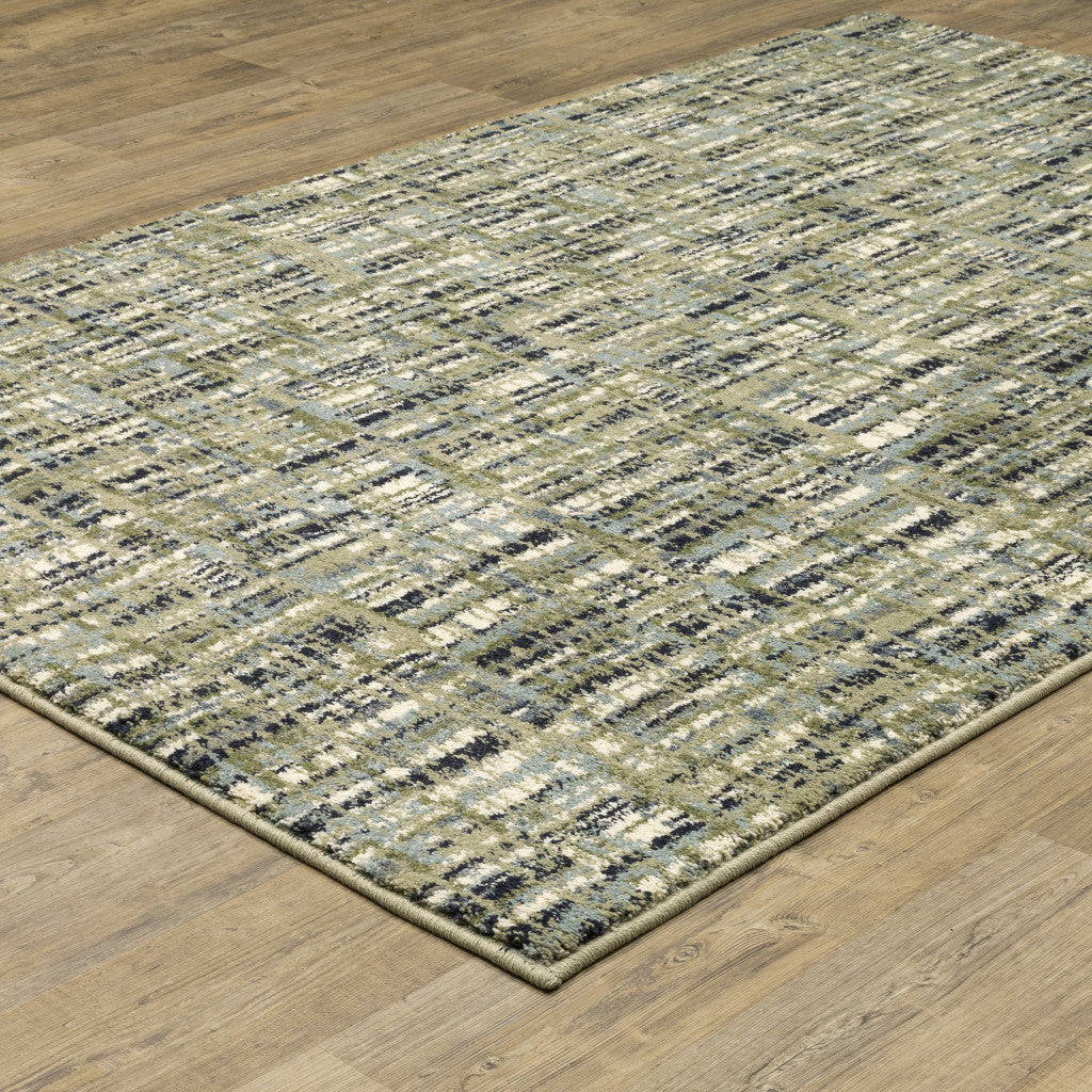 10' X 13' Green Blue Ivory Beige And Light Blue Abstract Power Loom Stain Resistant Area Rug