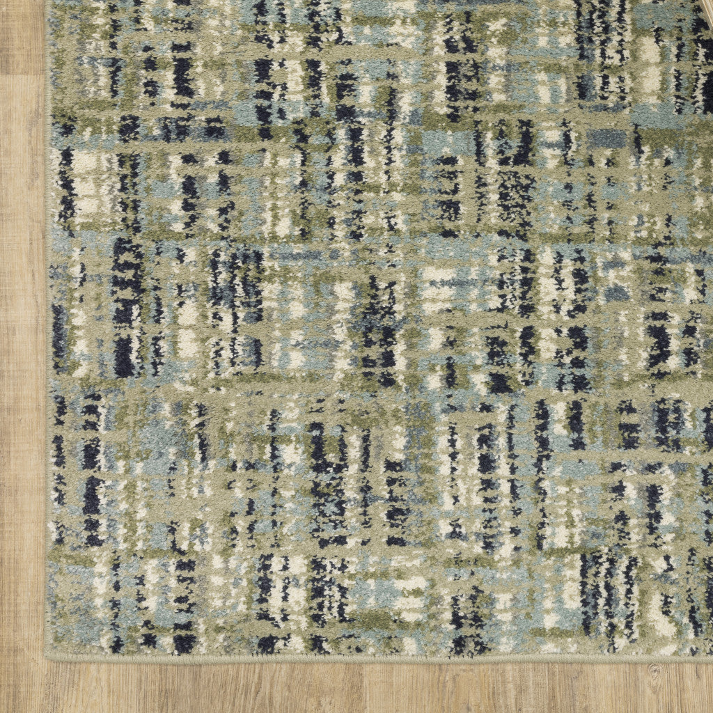 10' X 13' Green Blue Ivory Beige And Light Blue Abstract Power Loom Stain Resistant Area Rug