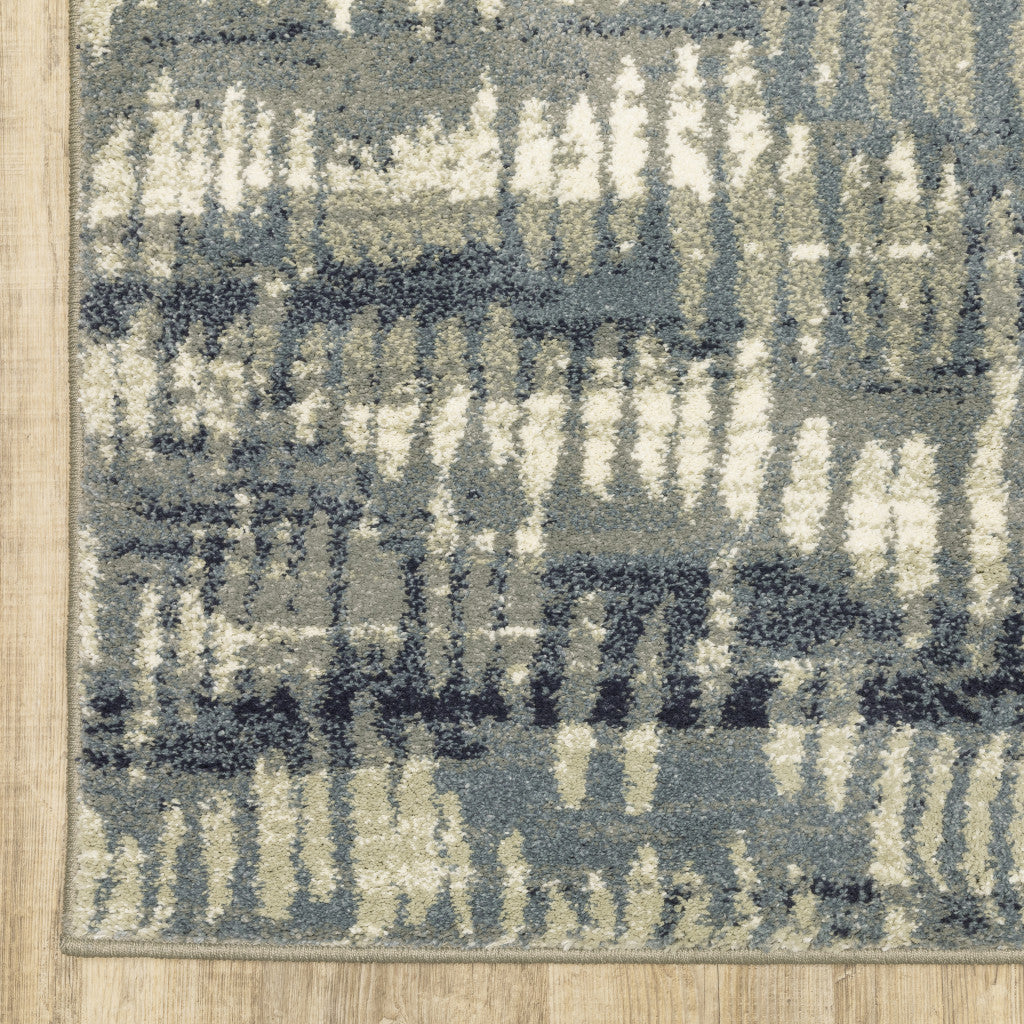 10' X 13' Grey Beige Blue And Light Blue Abstract Power Loom Stain Resistant Area Rug