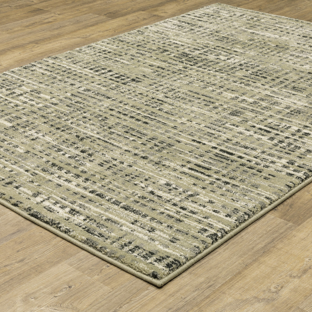 10' X 13' Beige Grey Ivory And Sage Blue Geometric Power Loom Stain Resistant Area Rug