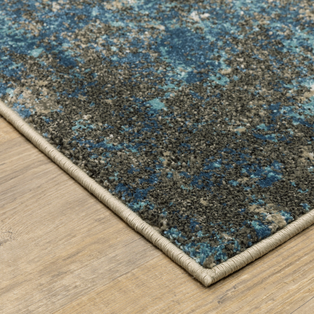 10' X 13' Blue Grey And Beige Abstract Power Loom Stain Resistant Area Rug