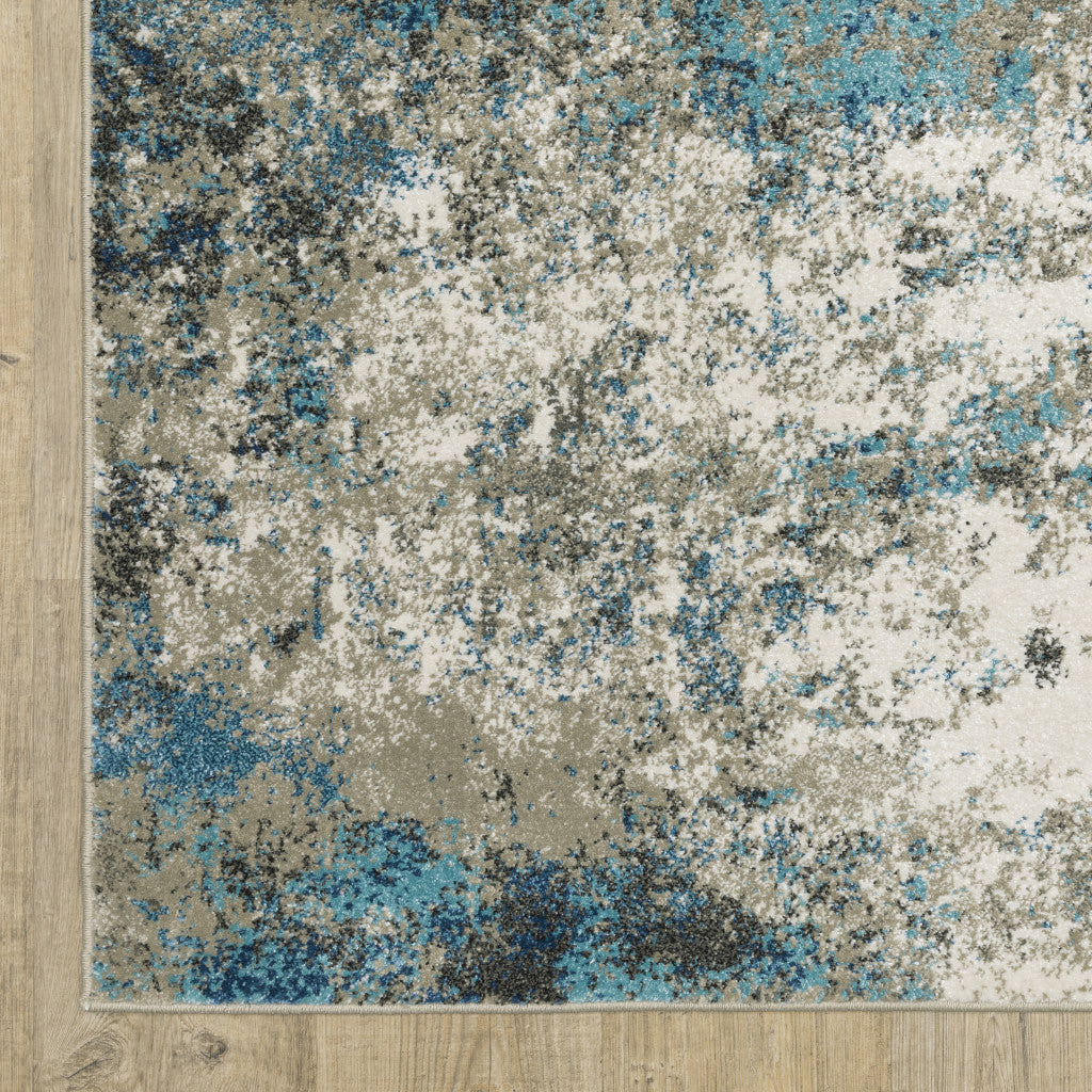 10' X 13' Blue Grey And Beige Abstract Power Loom Stain Resistant Area Rug