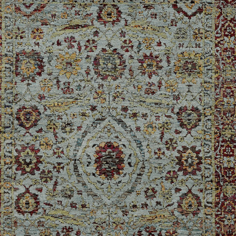 10' X 13' Blue Red Green And Gold Oriental Power Loom Stain Resistant Area Rug