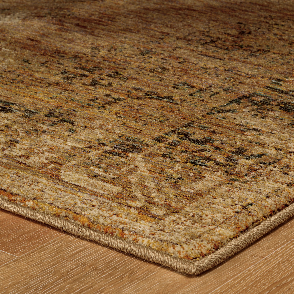 10' X 13' Gold And Brown Oriental Power Loom Stain Resistant Area Rug