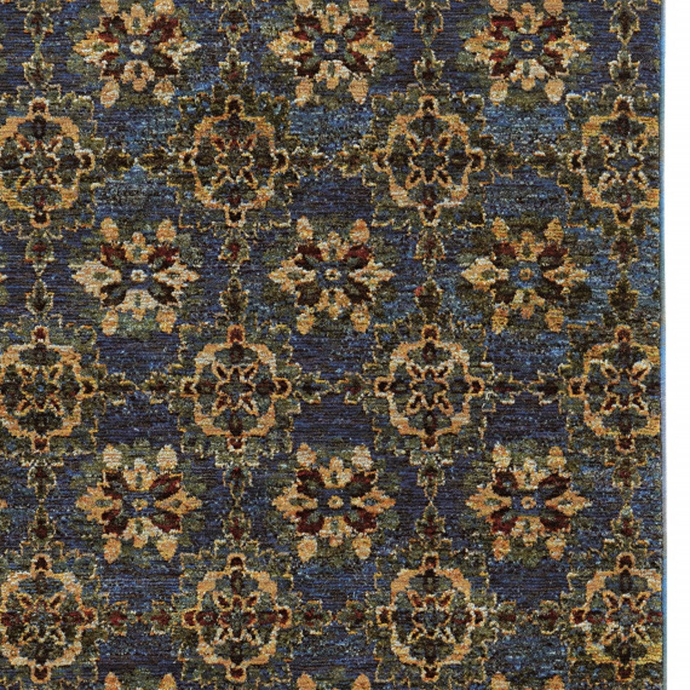 10' X 13' Blue And Gold Oriental Power Loom Stain Resistant Area Rug