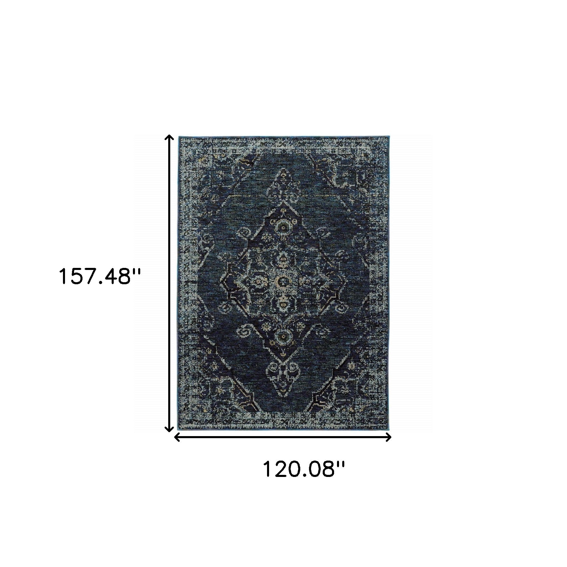 10' X 13' Blue And Brown Oriental Power Loom Stain Resistant Area Rug