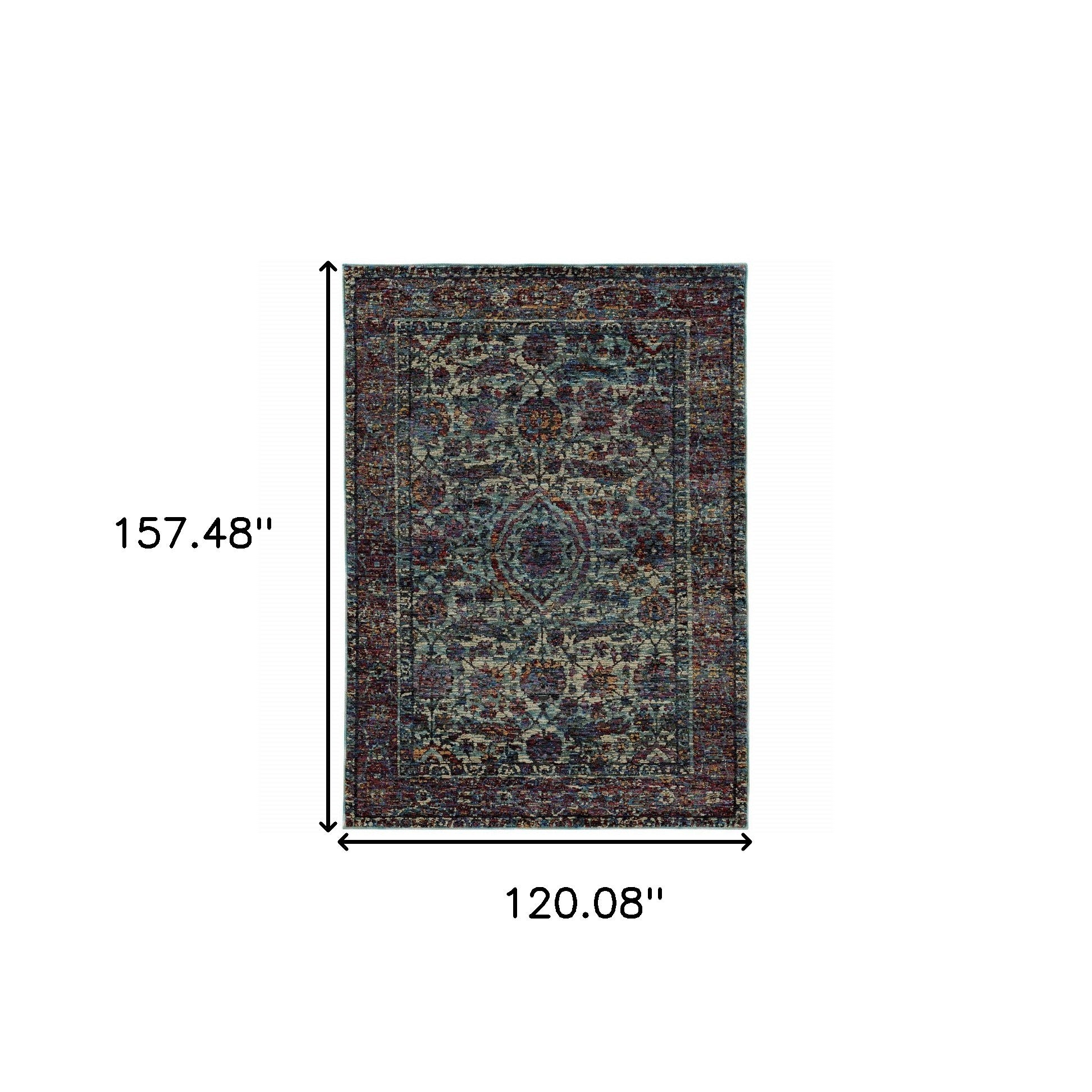 10' X 13' Blue And Purple Oriental Power Loom Stain Resistant Area Rug