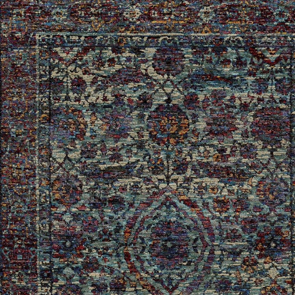 10' X 13' Blue And Purple Oriental Power Loom Stain Resistant Area Rug