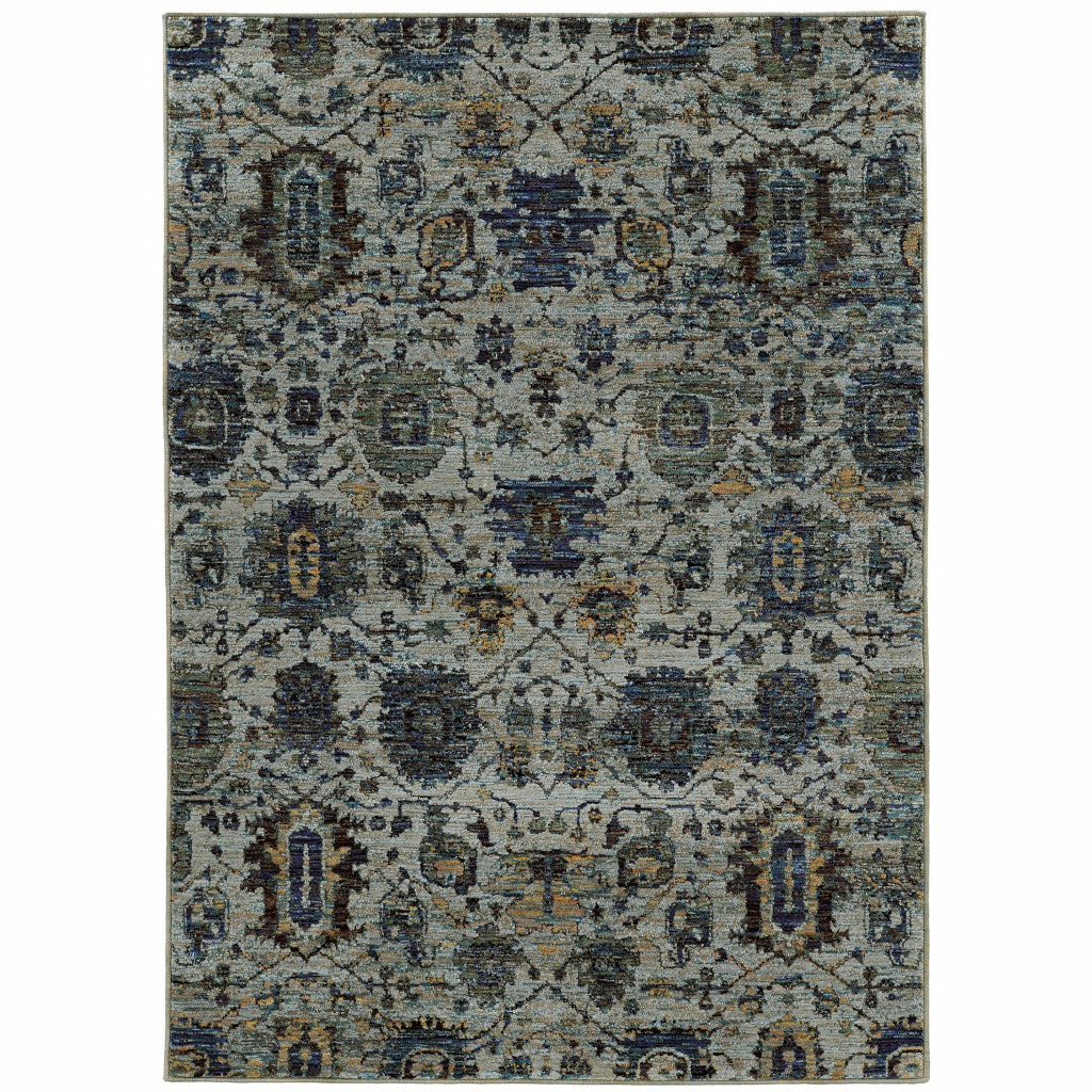 10' X 13' Blue And Navy Oriental Power Loom Stain Resistant Area Rug