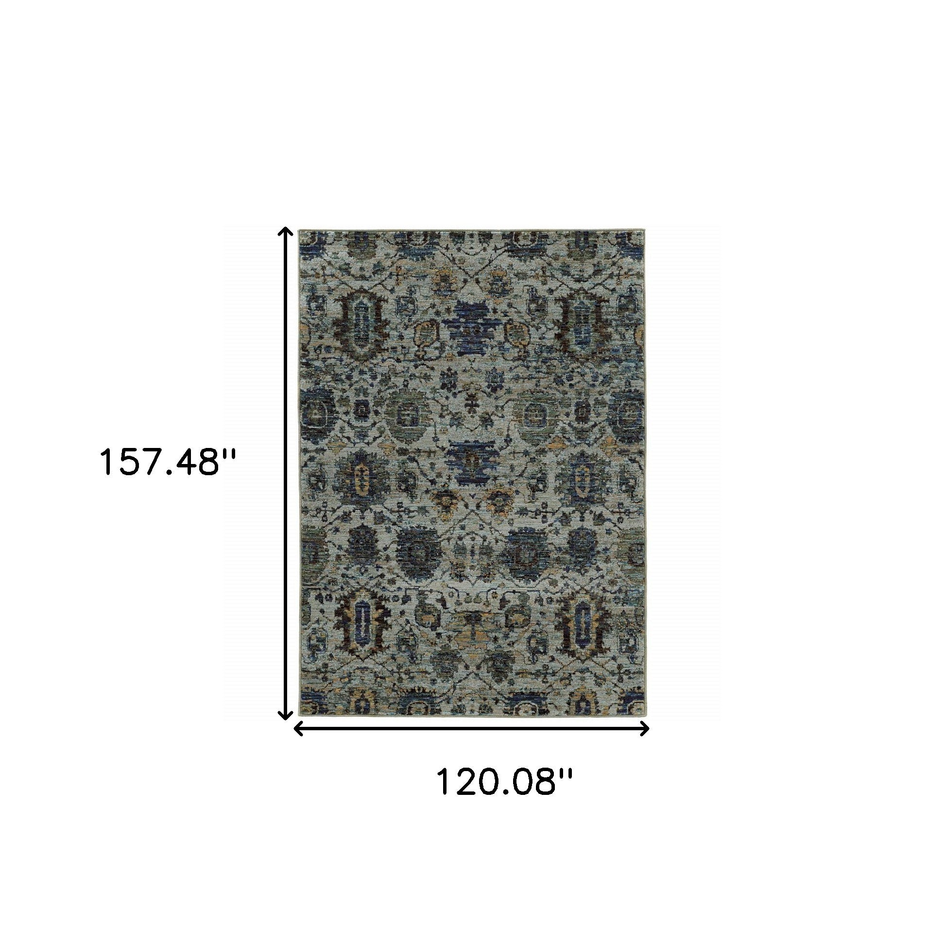 10' X 13' Blue And Navy Oriental Power Loom Stain Resistant Area Rug