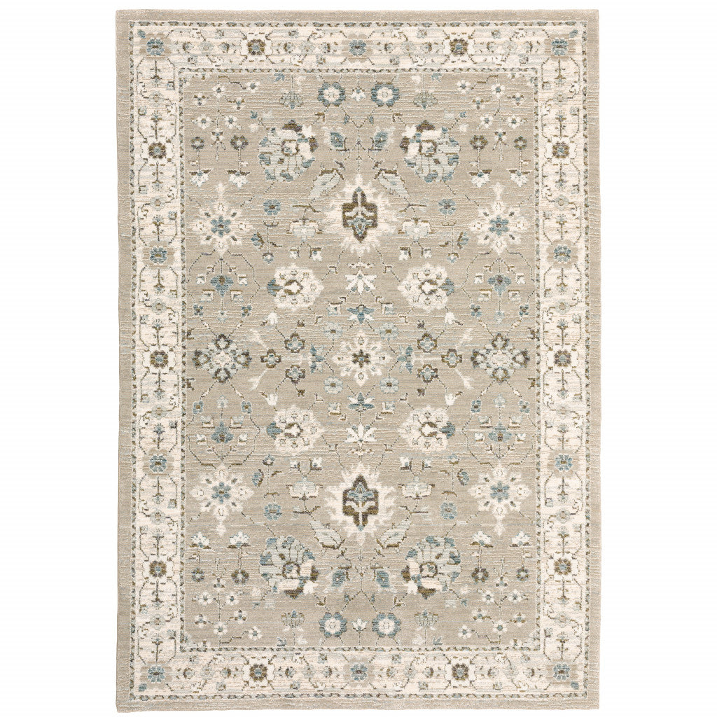 10' X 13' Beige Ivory Blue Green And Purple Oriental Power Loom Stain Resistant Area Rug