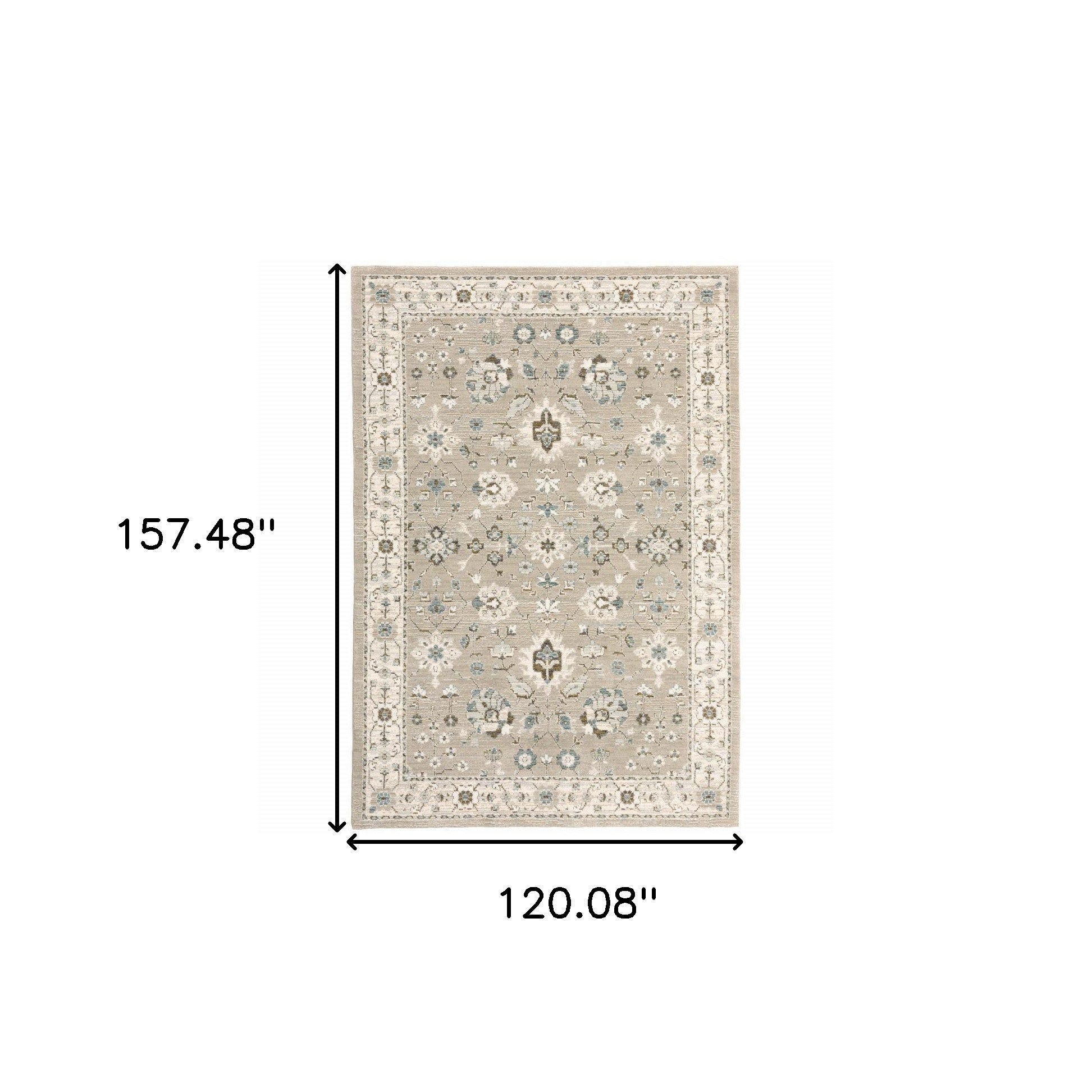 10' X 13' Beige Ivory Blue Green And Purple Oriental Power Loom Stain Resistant Area Rug