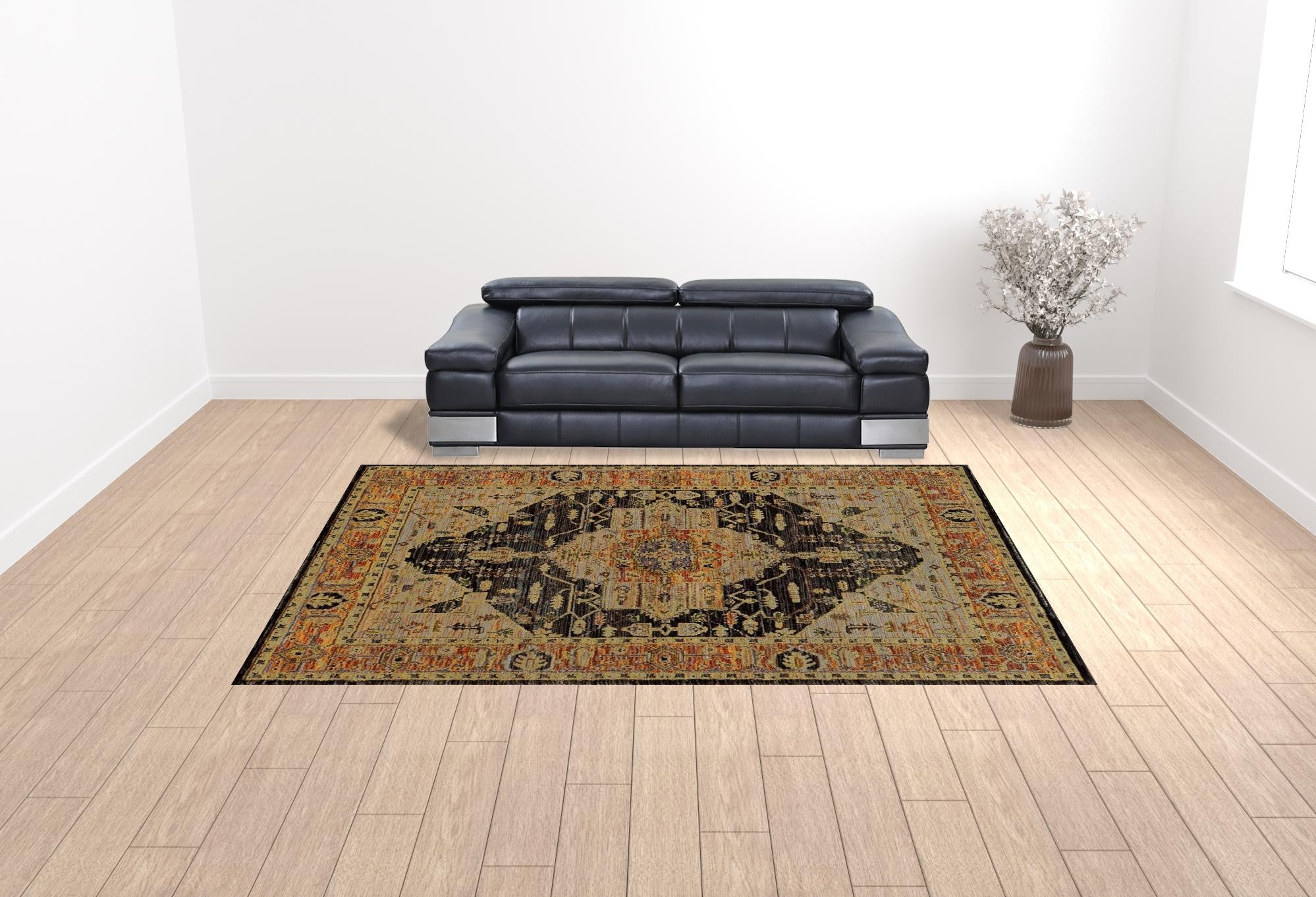 10' X 13' Gold Brown Grey Rust Green And Purple Oriental Power Loom Stain Resistant Area Rug