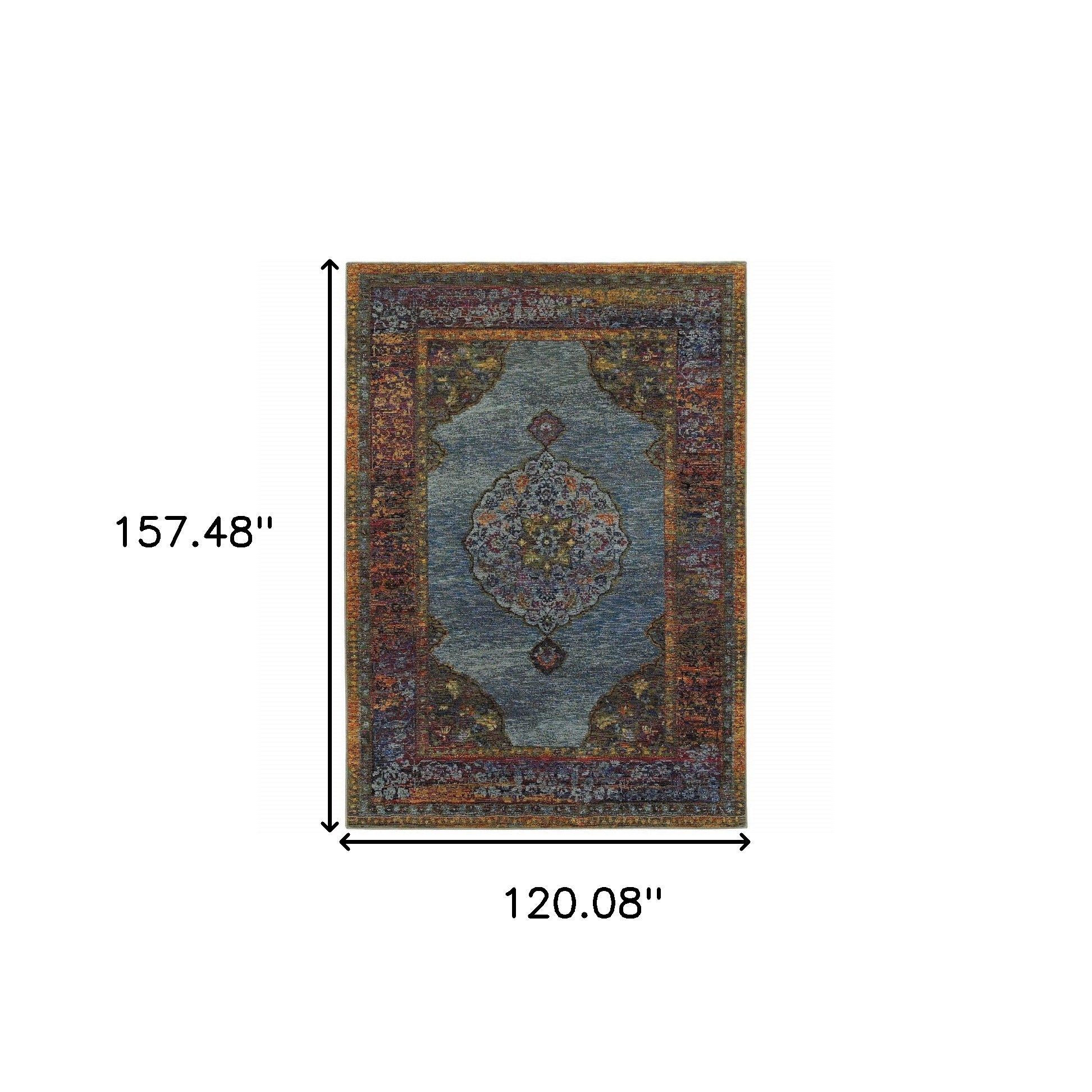 10' X 13' Blue Gold Green Red Orange And Purple Oriental Power Loom Stain Resistant Area Rug