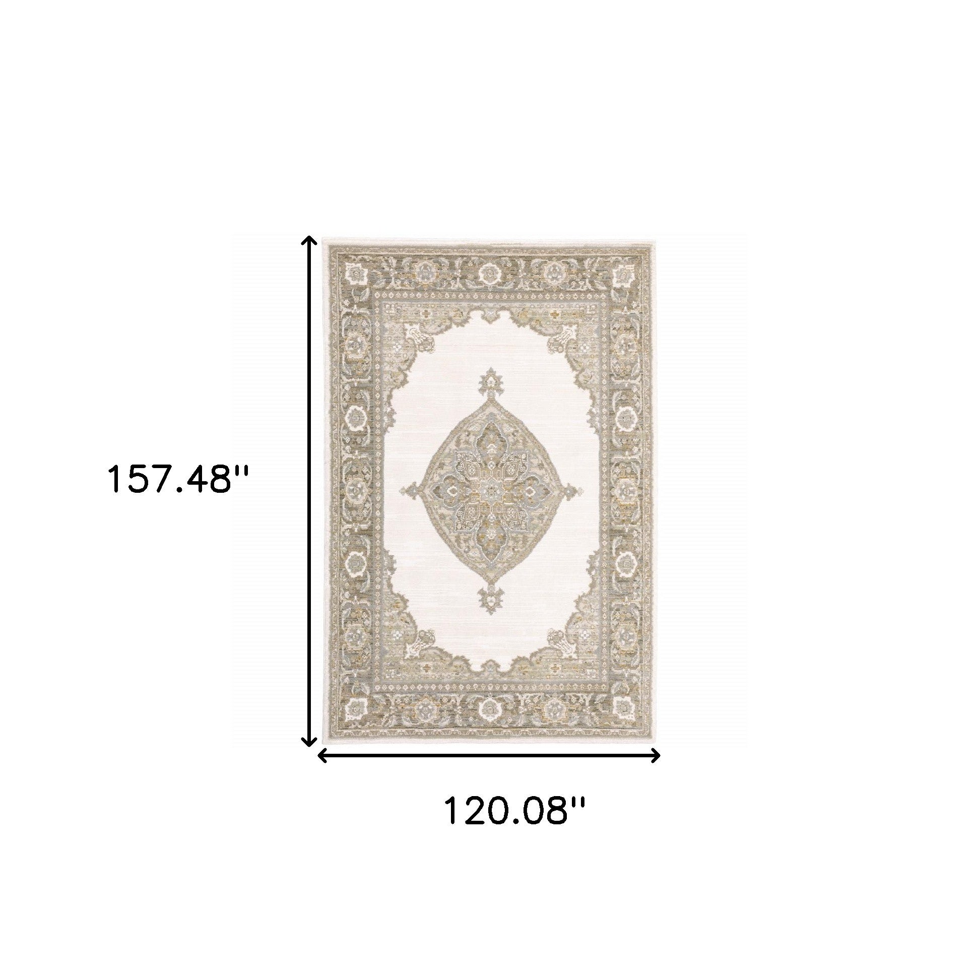 10' X 13' Beige Ivory Tan Gold Grey And Green Oriental Power Loom Stain Resistant Area Rug