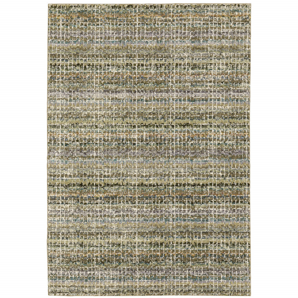 10' X 13' Green Green Grey And Purple Abstract Power Loom Stain Resistant Area Rug