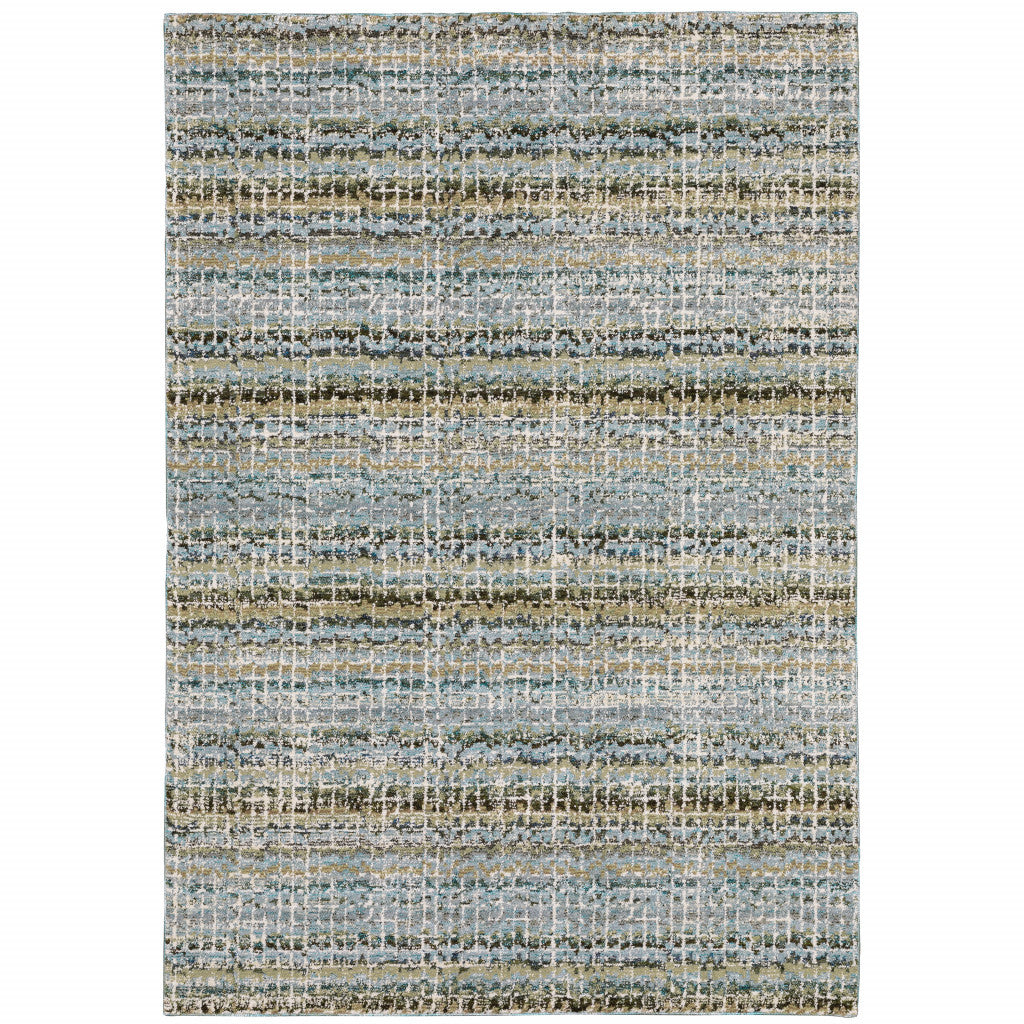 10' X 13' Blue Green Teal And Grey Abstract Power Loom Stain Resistant Area Rug