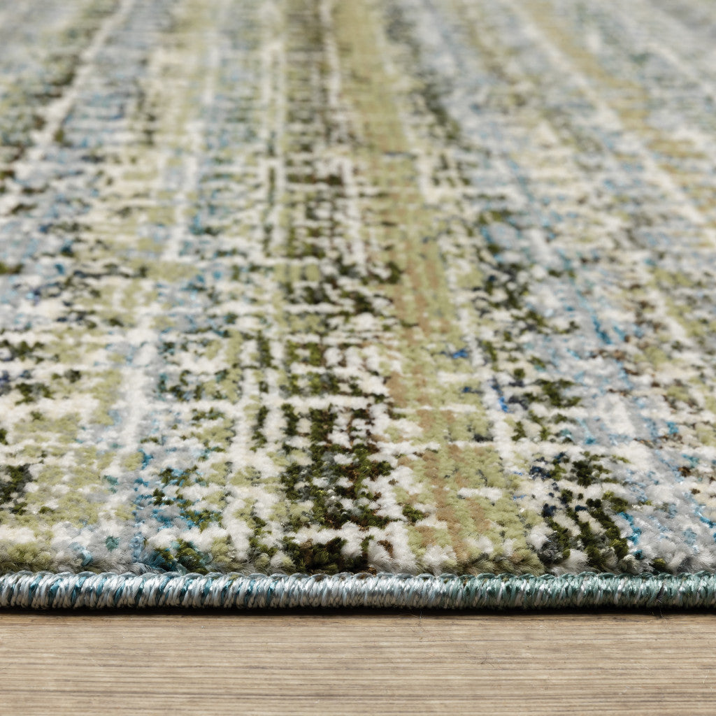 10' X 13' Blue Green Teal And Grey Abstract Power Loom Stain Resistant Area Rug