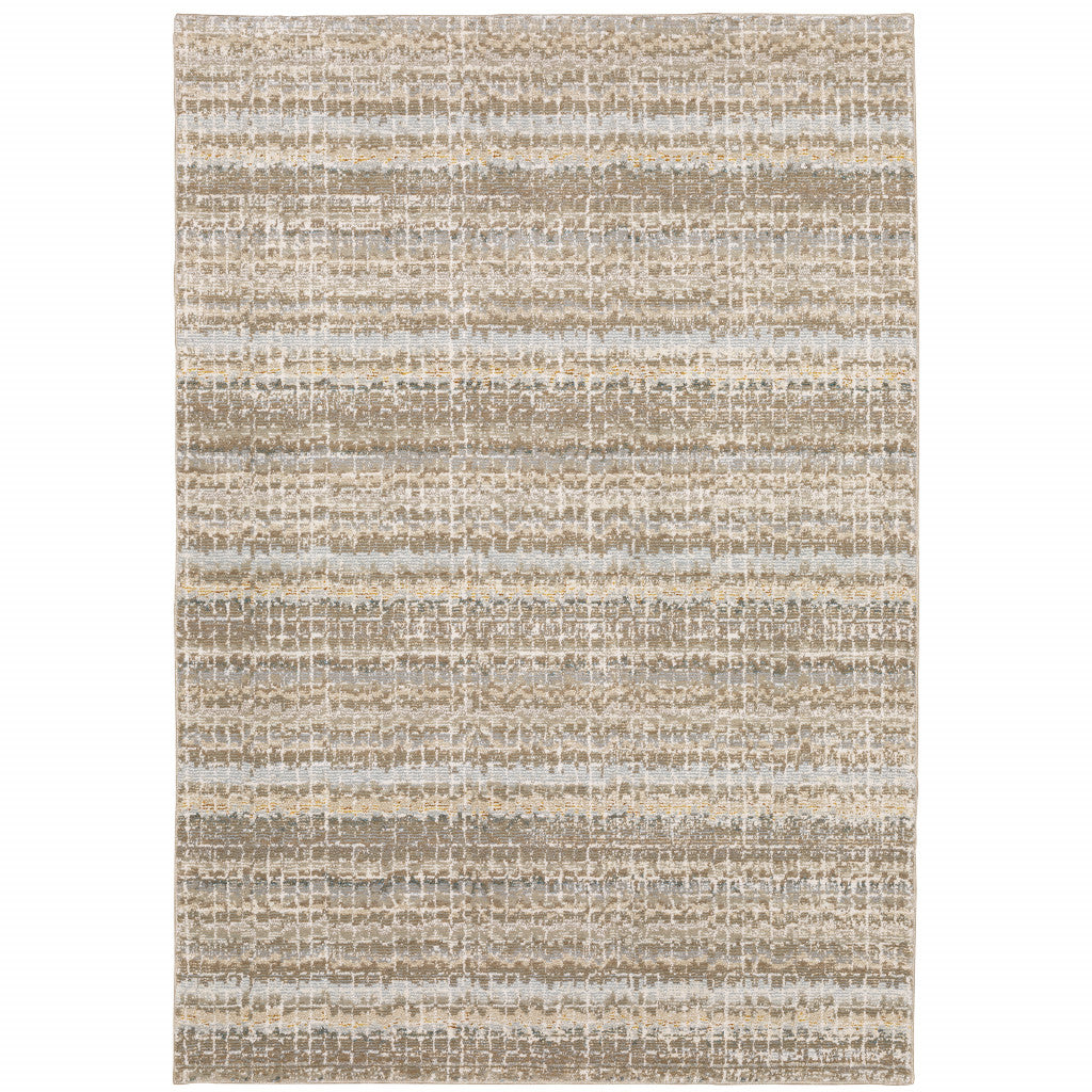 10' X 13' Ivory Grey Tan And Brown Abstract Power Loom Stain Resistant Area Rug