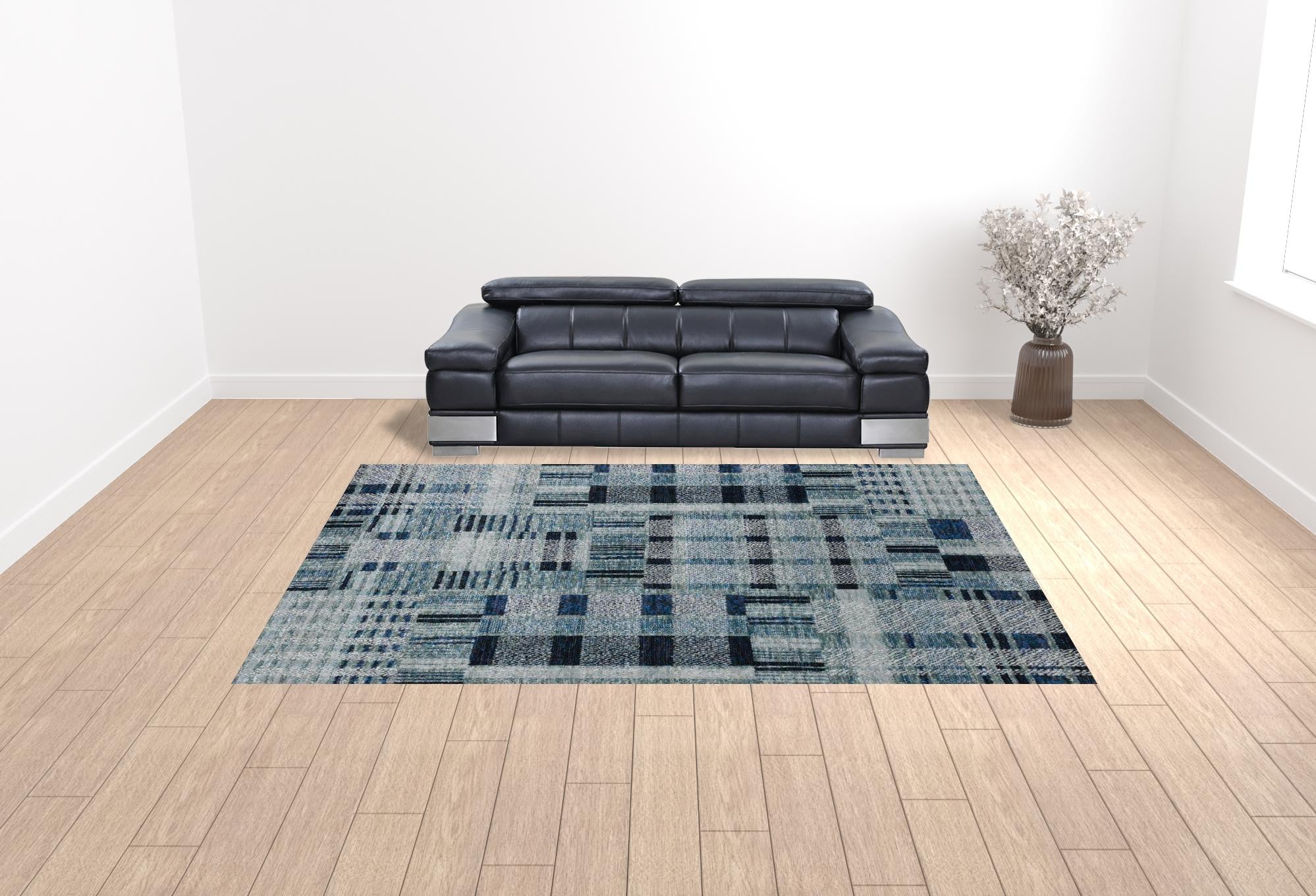 10' X 13' Blue Geometric Power Loom Stain Resistant Area Rug