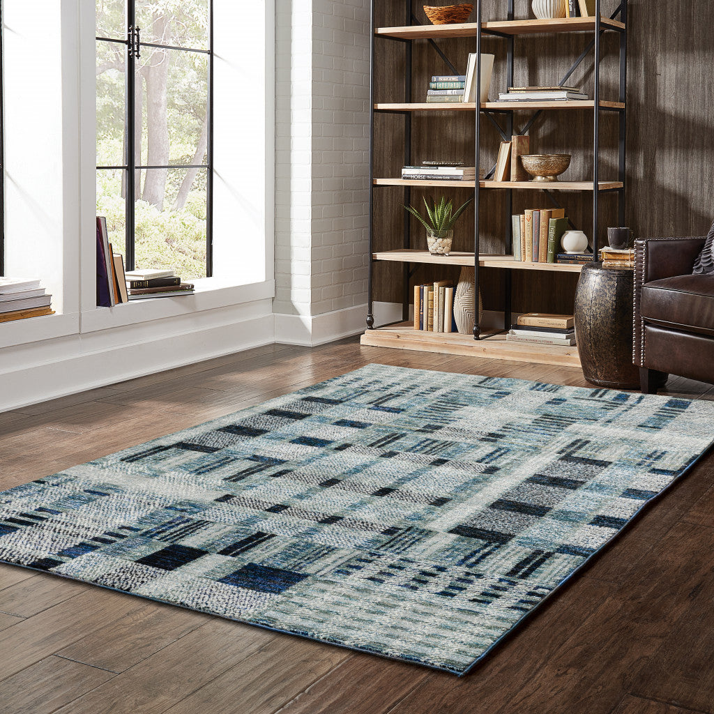 10' X 13' Blue Geometric Power Loom Stain Resistant Area Rug