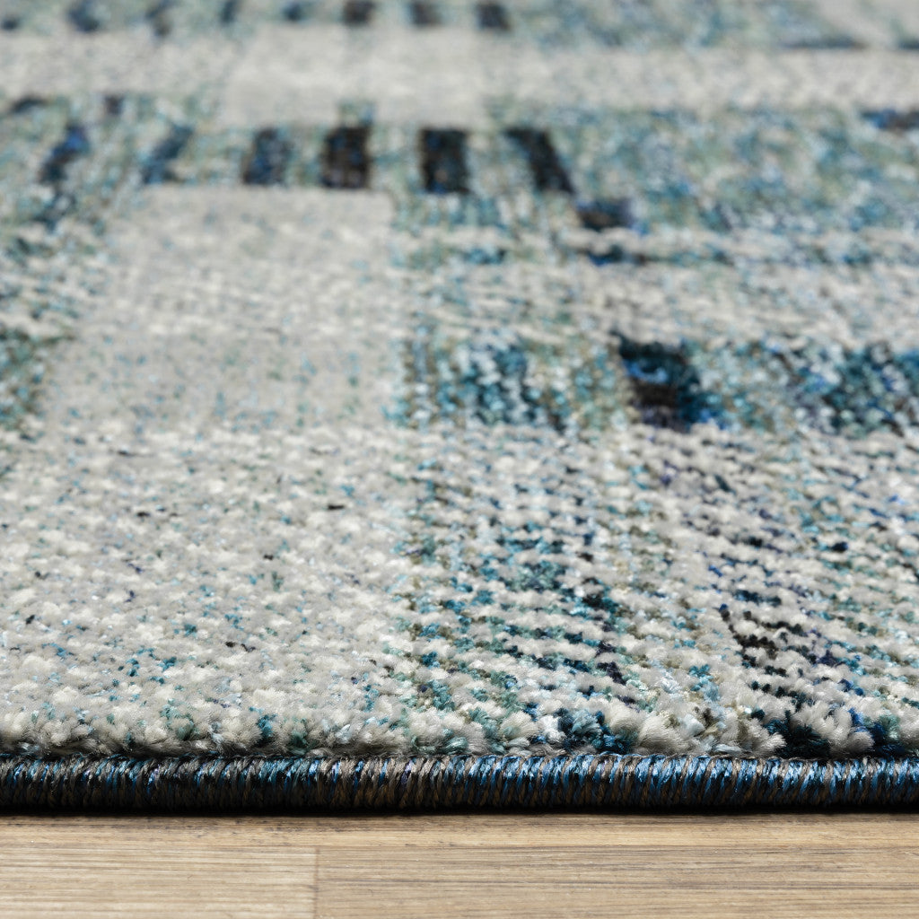 10' X 13' Blue Geometric Power Loom Stain Resistant Area Rug