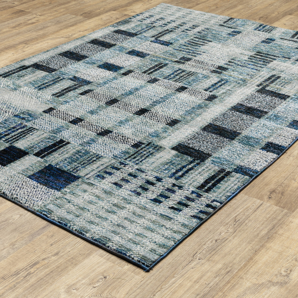 10' X 13' Blue Geometric Power Loom Stain Resistant Area Rug